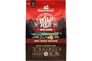 Stella & Chewy's Wild Red Raw Blend Kibble - Premium Freeze-Dried Raw Coated Dog Food - Perfect For Picky Eaters - High Protein Grain Free with 6 Red Meat Sources - 21lb Bag