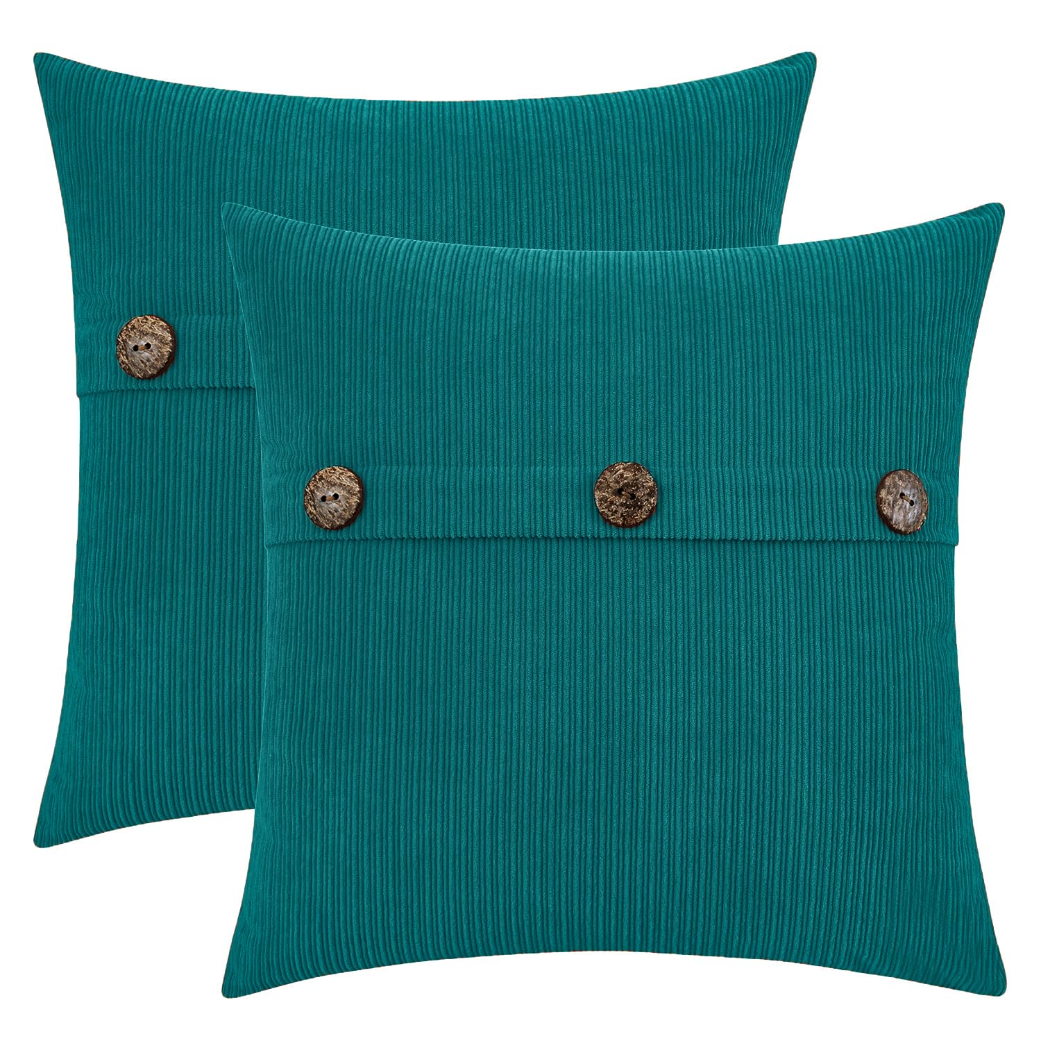 Photo 1 of HWY 50 Teal Chenille Throw Pillow Covers 18x18 Inch with Triple Buttons, Soft Farmhouse Accent Decorative Cushion Cases for Couch Sofa Bed Living Room Bedroom Pack of 2