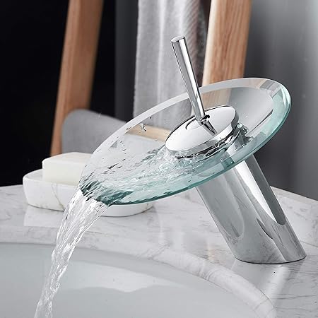 Roddex Waterfall Bathroom Sink Faucet Solid Brass Glass One Handle