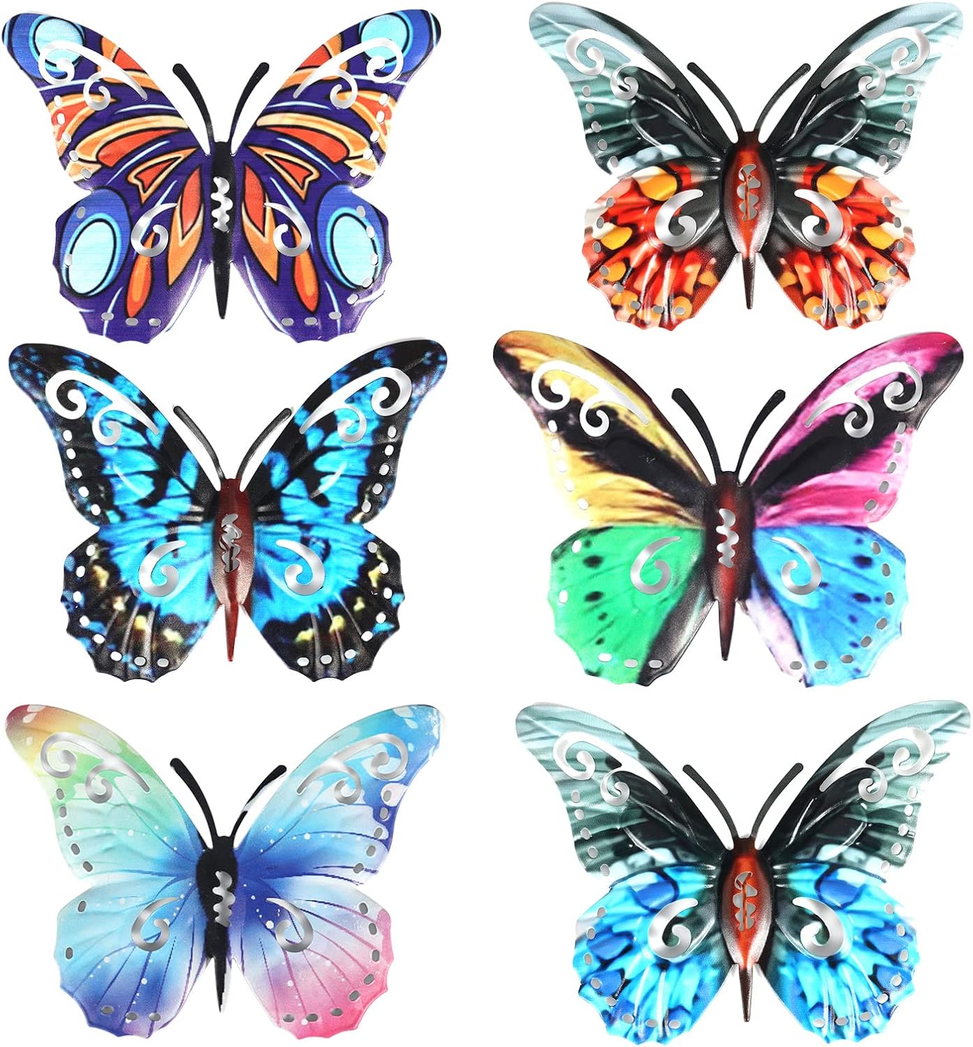 Plaques & Wall Art - SAVITA 6pcs Butterfly Wall Decor, Colored Metal Butterfly Wall Decoration Wall Art Decor for Bedroom Garden Yard Patio Fences Outdoors