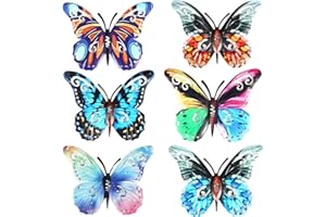 SAVITA 6pcs Butterfly Wall Decor, Colored Metal Butterfly Wall Decoration Wall Art Decor for Bedroom Garden Yard Patio Fences