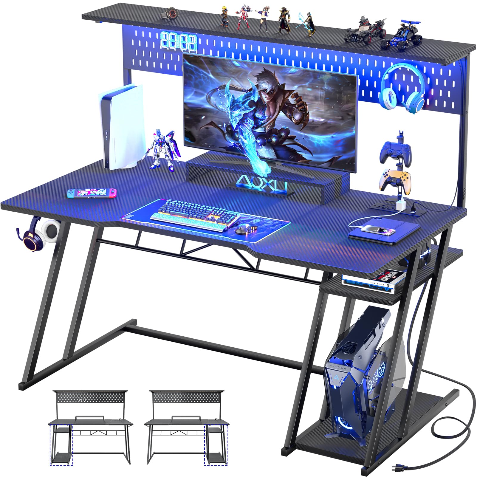 Mua 55'' Black Gaming Desk with Hutch and LED Lights, Gaming Computer