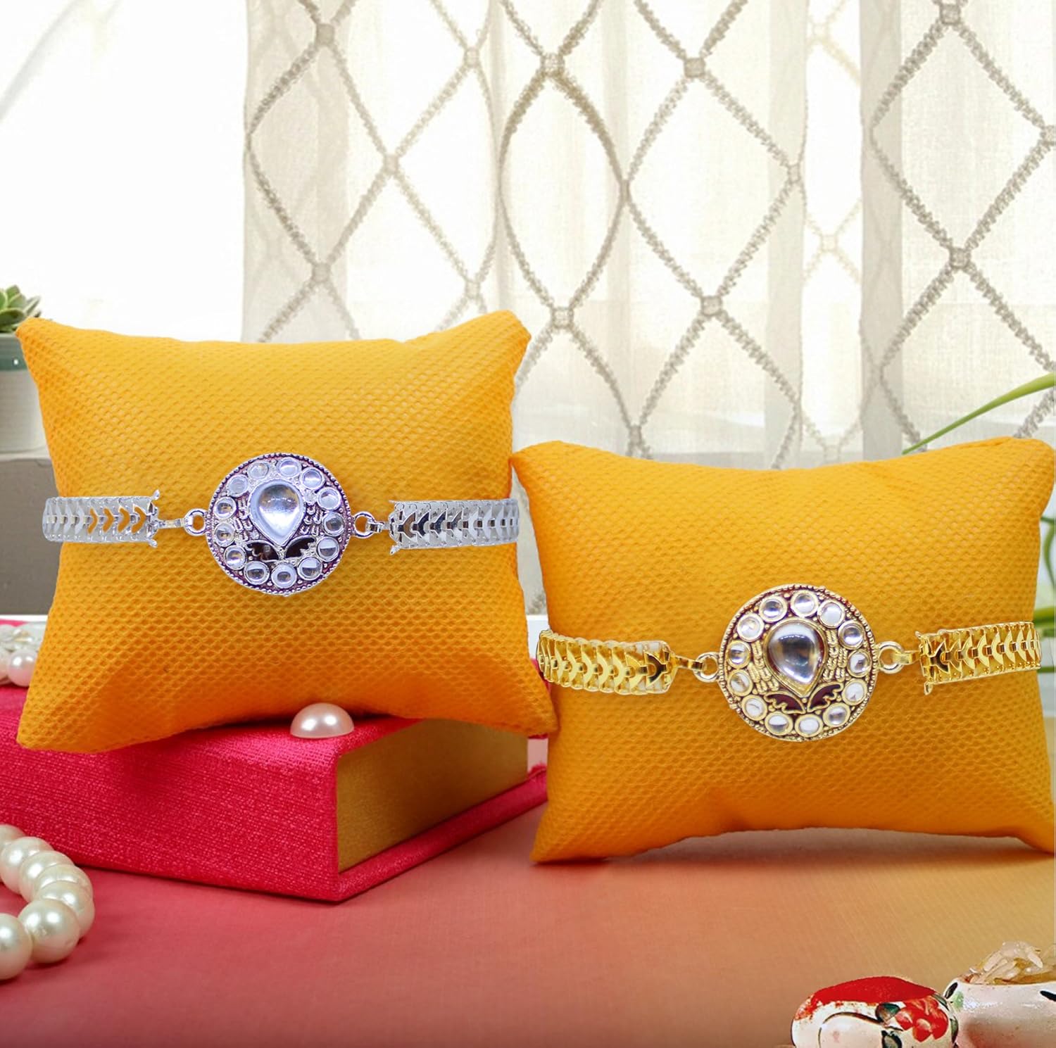 tied ribbons set of 2 rakhi with roli chawal pack for brother(men)