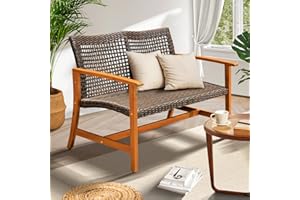 IDZO Harmonie 800lbs Capacity Outdoor Loveseat Furniture, FSC Certified Acacia Patio Sofa with Upgraded 2000 Hours UV Resistant Wicker, Teak Finish Porch Couch