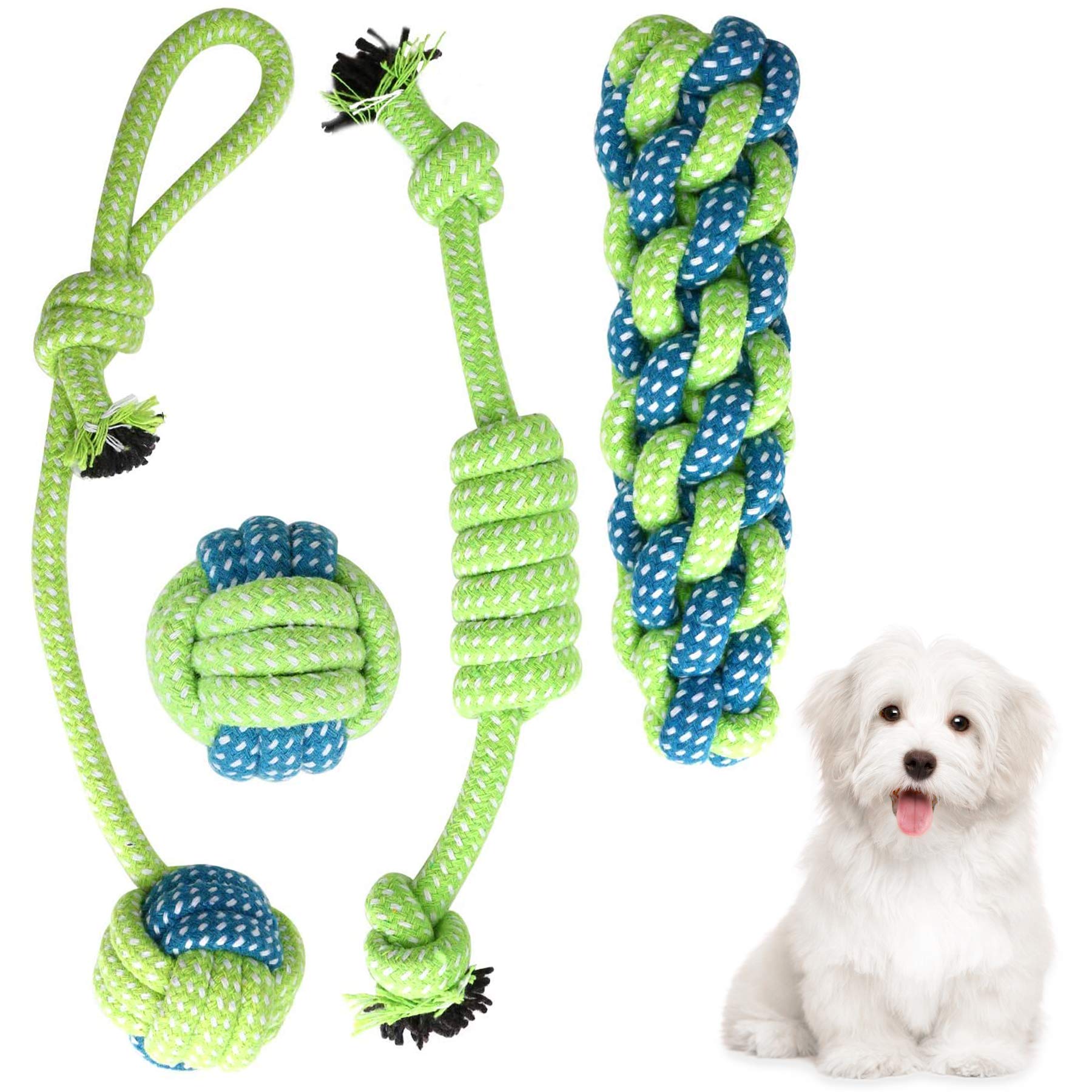 Puppy Dog Rope Toy Cotton Chew Rope Ball Toy for Teething 4 Pack Tough Chew Toy for Small Medium Breed Dogs Puppy Teeth Cleaning Chewer Toy Indestructible Chew Toy