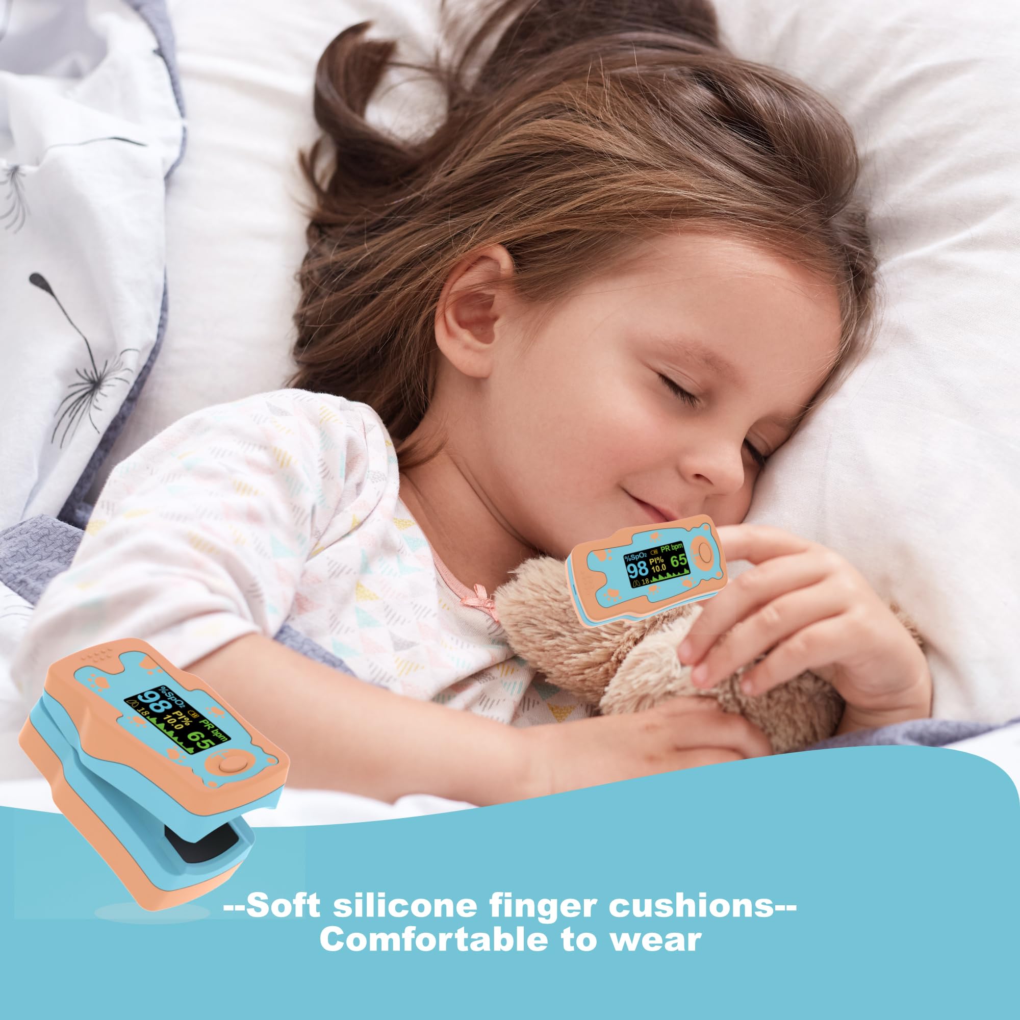VOLUETH Pulse Oximeter for Kids, HSA FSA Eligible Items, Blood Oxygen Saturation for Children, with OLED Screen Included 2AAA Batteries