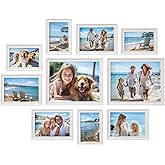 SONGMICS Picture Frames with 16 Mats, Set of 10 Collage Photo Frames, Two 8x10, Four 5x7, Four 4x6 Frames, Hanging or Table Display, Glass, 12 Non-Trace Nails, Cloud White URPF049W01