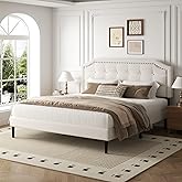 HAOARA King Size Bed Frame, King Size Platform Bed Frame with Upholstered Button Tufted Headboard, Strong Wood Slats, No Box Spring Needed, Mattress Foundation, Easy Assembly Beige