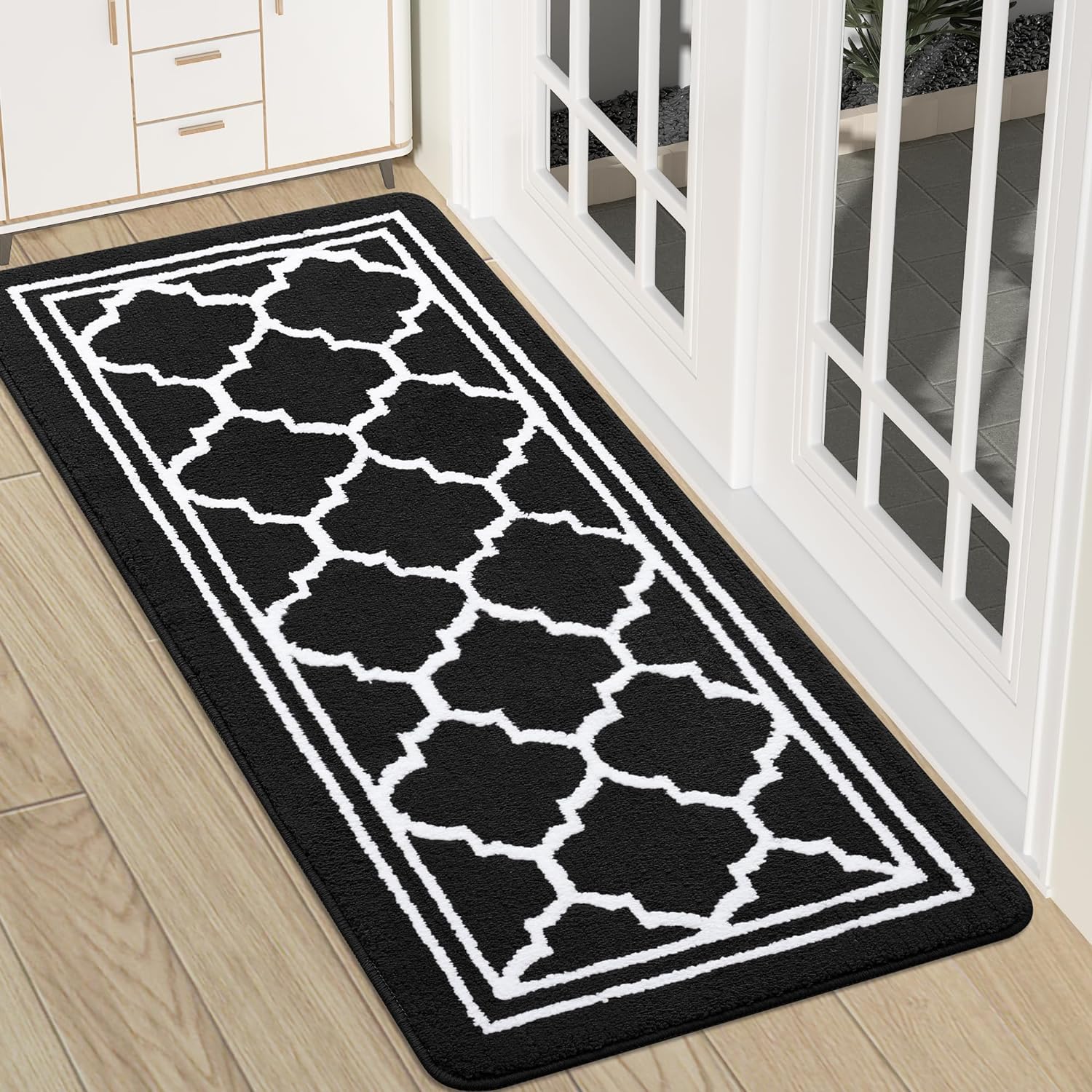 Homaxy Door Mats Indoor, Non Slip Absorbent Doormats, Washable Carpet Runners, Dirt Trapper Hallway Runner, Runner Rugs for Hallway, Living Room, Kitchen, Entrance, Pet— 50 x 120 cm, Black