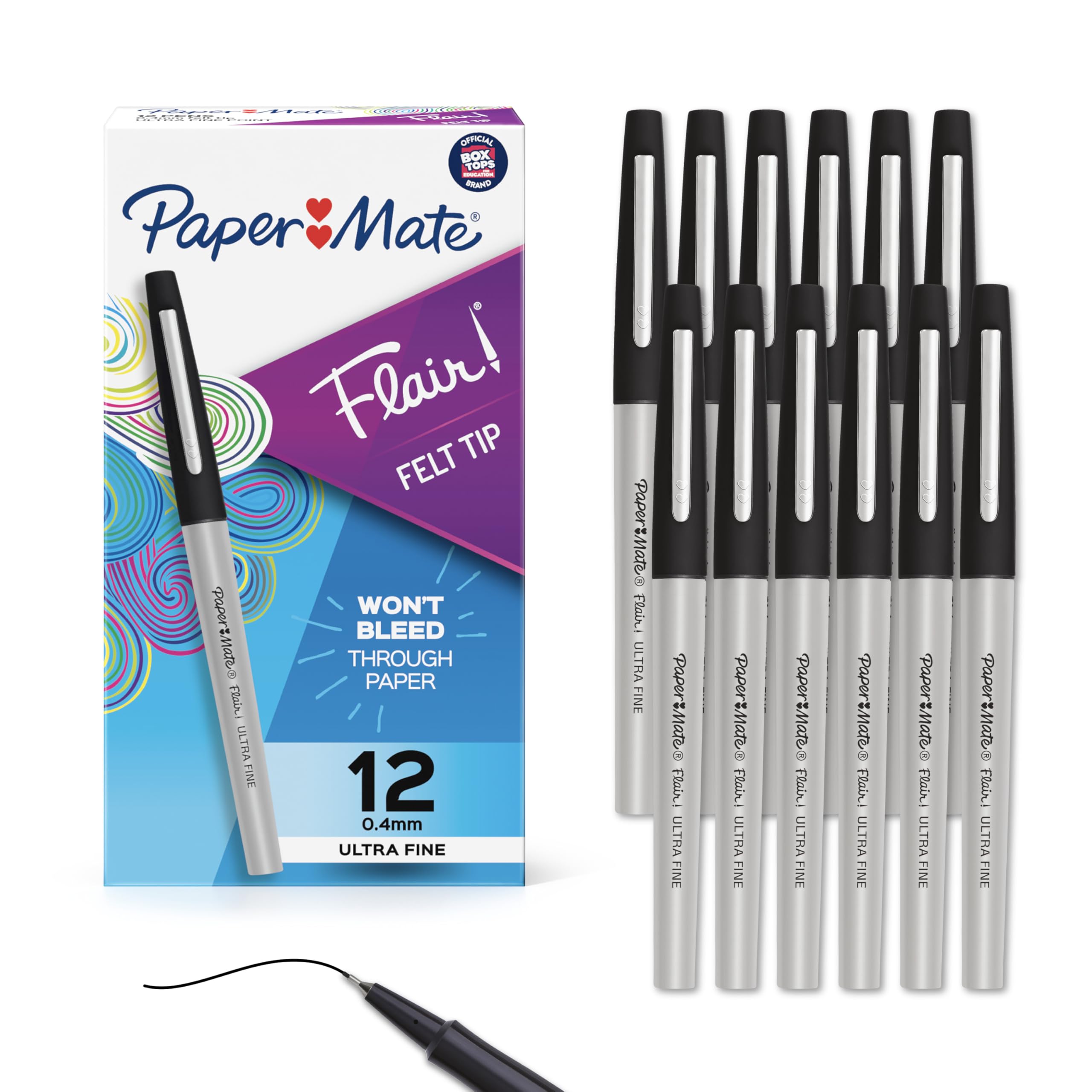 Photo 1 of Paper Mate Flair Felt Tip Pens Ultra Fine Point (0.4mm) Black 12 Count perfect for precise and expressive writing
