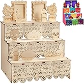 Beeveer Dia De Los Muertos Decoration 14 inch Day of Dead Ofrenda Box Alter Ofrenda Wooden Box Set Photo Frame Remembrance Memory Shadow Gift Altar Supplies for Day of The Dead Home Decorations