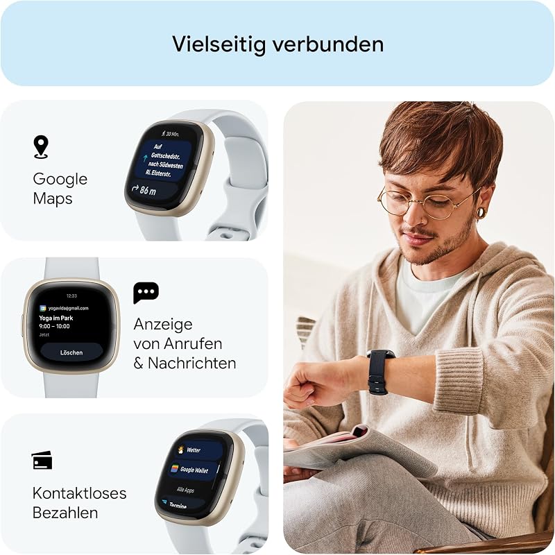 Google Fitbit Sense 2 – Smartwatch Damen / Herren – Fitnessuhr mit integriertem GPS und Telefonfunktion – Fitness-Tracking mit Stressmanagement, EKG und Schlafanalyse – kompatibel mit Android/iOS