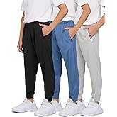 PURE CHAMP 3 Pack Boys Sweatpants Mesh Lightweight Kids Clothes with Zipper Pockets Active Quick-Dry Boys Pants Sizes 4-20