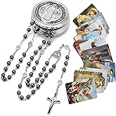 SZQCZB Rosary Beads Catholic for Men and Women, St.Benedict Center Piece and Crucifix, Black Cystal Rosary Beads with Saint Benedict Miraculous Gift Box and 18pcs Prayer Cards