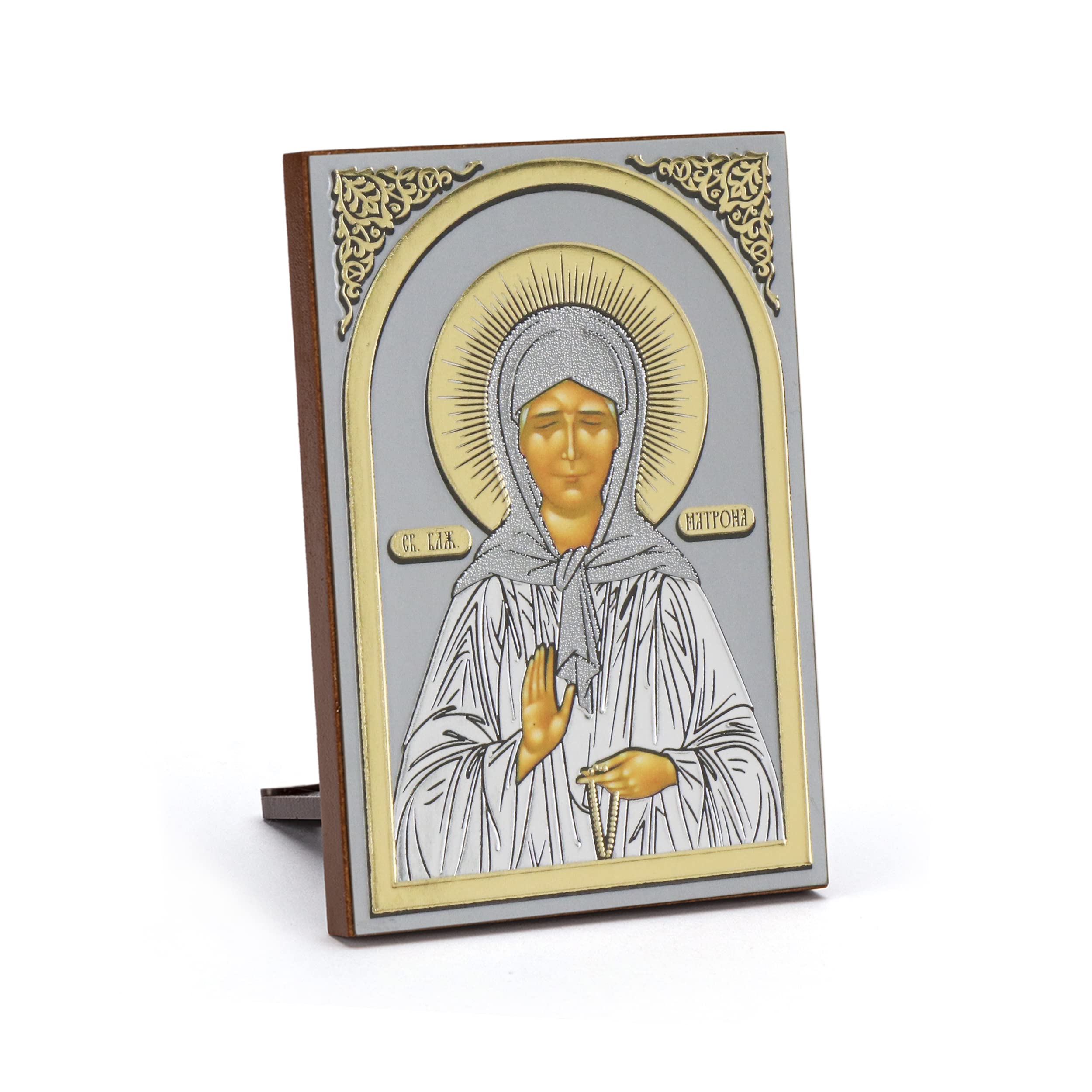 NKlaus 11083 Saint Matrona Wood Iconic 6 x 8.5 cm Christian Art Print with Gold Embossing