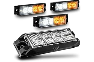 LAMPHUS 4pc NanoFlare 4" 4W Amber White LED Surface Mount Police Grill Strobe Warning Lights [SAE Class 1] Yellow Clear Grille Flashing Emergency Fire Lights for Servcice Work Truck Vehicle