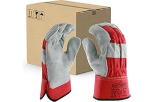 LINCONSON 5 Pack Heavy Duty Cow Split Leather Work Gloves with Safety Cuff Suitable for Construction, Warehouse, Gardening