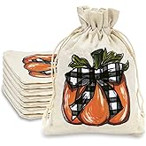 Whaline 24 Pack Fall Burlap Bags Pumpkin Drawstring Bags Watercolor Plaid Pumpkin Gift Bag Autumn Harvest Linen Jute Goody Bag for Fall Thanksgiving Christmas Halloween Party Favor DIY Craft Decor