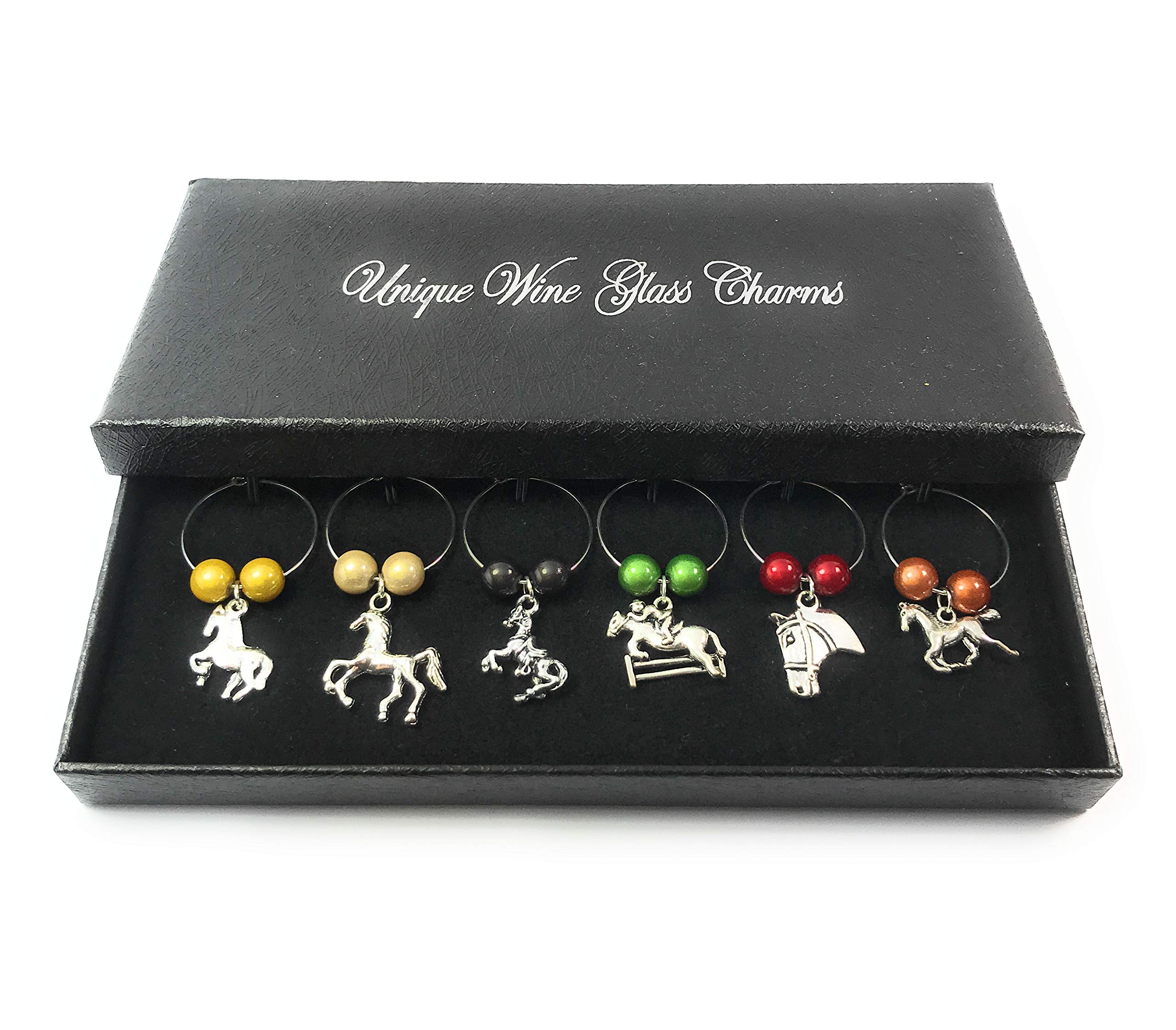 Libby's Market Place Horse Lovers Wine Glass Charms with Gift Box