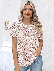 Kistore Womens Summer Crew Neck Pleated Floral Tops