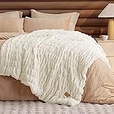 Bedsure Gentlesoft Double-Sided Ruched Faux Fur Throw Blanket for Couch, Cozy Soft Fuzzy Fluffy Faux Rabbit Fur Blanket, Luxury Gifts for Women Thick Warm Plush Room Decor, 50X60 Inch, Cream