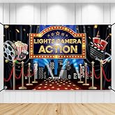 KatchOn Lights Camera Action Backdrop 72x44 Inch, Movie Party Decorations | Movie Theme Party Decorations, Oscar Party Decorations, Lights Camera Action Decorations, Hollywood Backdrop