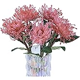 IPOPU 5Pcs Pink Artificial Chrysanthemum Flowers with Stems Gift Decorations, 15.7 Inch Faux Spider Chrysanthemum Pincushion Flowers for Wedding Bouquet Home Office Decoration