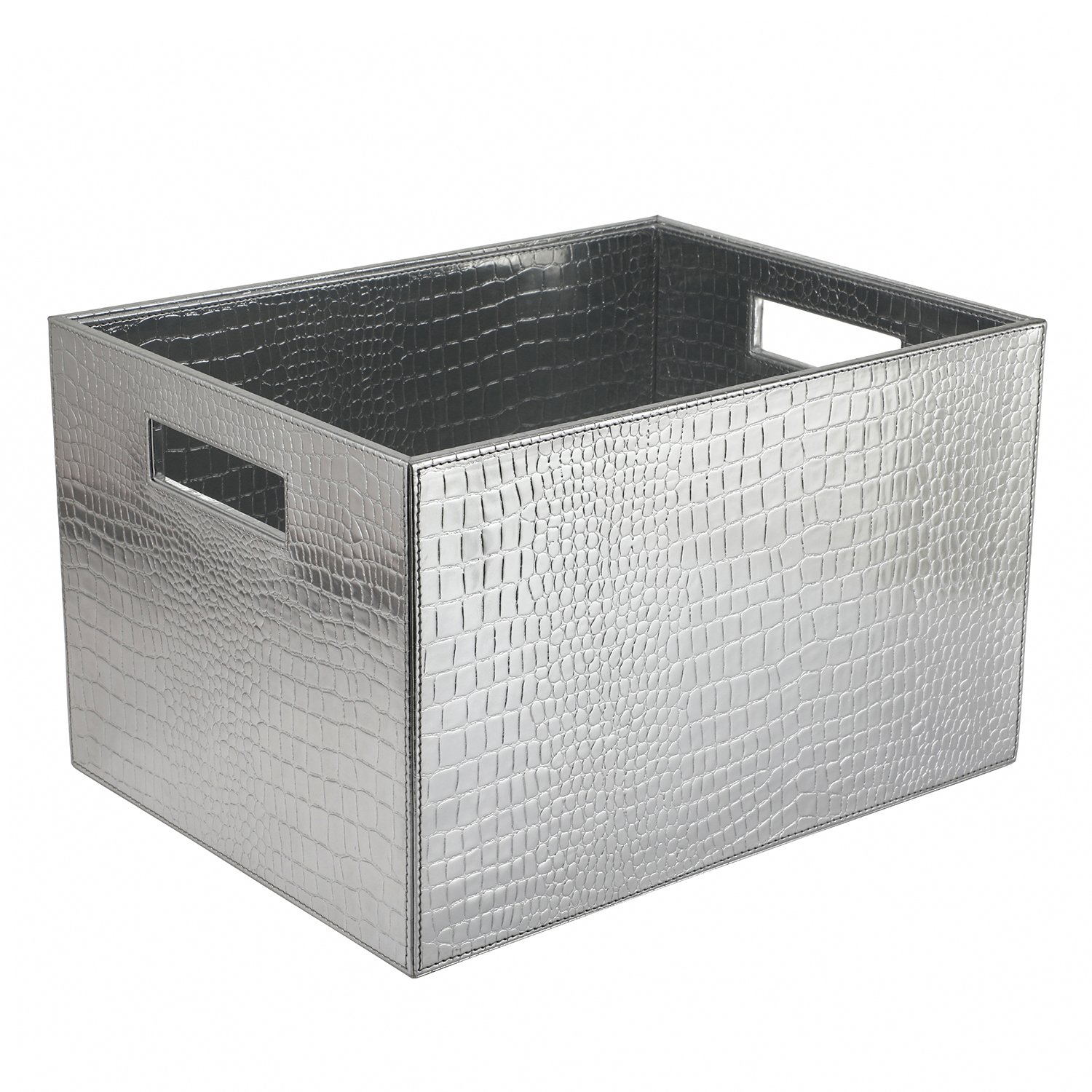 PURE Home + Living Croco Faux Leather Open Storage Box, Small, Silver