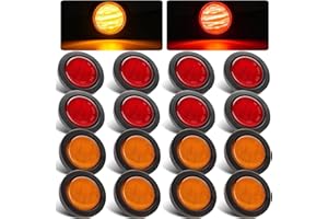 PARTSWCGG 2.5" Inch Round Led Trailer Marker Lights, 8 Amber + 8 Red 2.5" Round Led Side Clearance Marker Lights Front Rear Truck Trailer Lights Sealed Flush Mount w/Rubber Grommets and 2 Prong Wire Pigtails