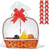 50 Packs 32 x 40 Inches Extra-large Cellophane Bags for Basket Jumbo Clear Cellophane Wraps Clear Huge Cello Bags for Baskets, Gifts, Christmas Trees, Treats, Arts and Crafts, 50ct Ribbon Bows