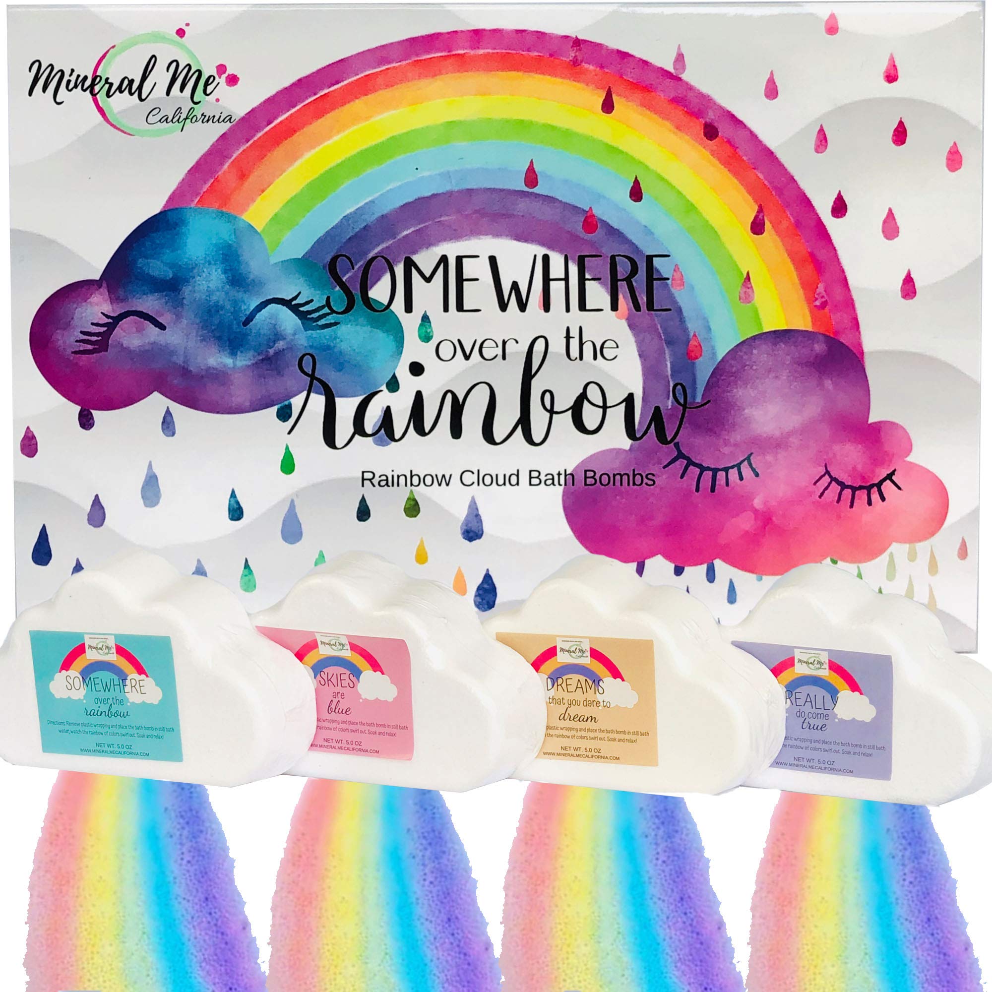 Rainbow Bath Bombs for Kids- Natural and Organic Bubble Bath Bombs w/Moisturizing Shea Butter and Natural Oils, 4 Large Unicorn Cloud Bath Bombs for Girls, Boys, Women, Birthday Gift for Her