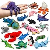 CHolic 3D Printed Animal Figures Set, 18Pcs 3D Printed Toys, Ocean Animal Figurines Toys, Fidget Articulated Flexible Toy for Party Favors Birthday Gifts Office Desktop Home Decoration