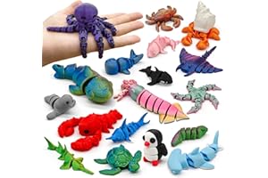 CHolic 3D Printed Animal Figures Set, 18Pcs 3D Printed Toys, Ocean Animal Figurines Toys, Fidget Articulated Flexible Toy for Party Favors Birthday Gifts Office Desktop Home Decoration