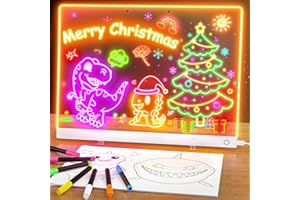 BAILKIND Acrylic Dry Erase Board with Light, 13.7"X10" 6-Color Neon Glow Memo LED Light-Up Message Note Lumiboard with Stand as Night Light for Room/Store/Office/Festival/Gift, Touch Control, 7 Markers