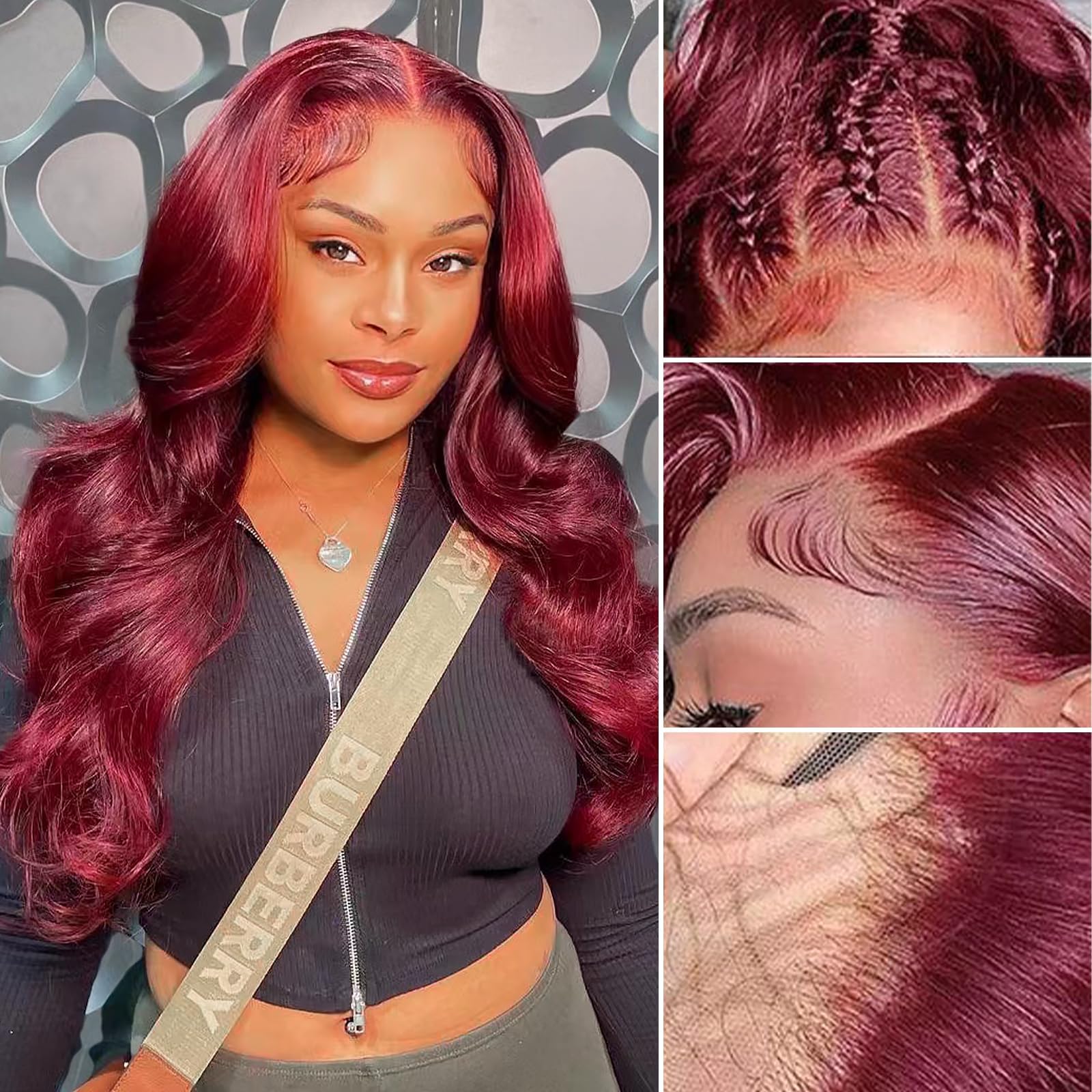 HEFABRIGHT 99j Burgundy Lace Front Wigs Human Hair 24 Inch 13x4 Body Wave HD Lace Front Wigs Pre Plucked 180 Density HD Transparent Red Colored Wigs Human Hair for Women with Baby Hair