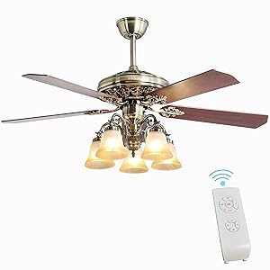 Indoor Ceiling Fan Light Fixtures - FINXIN New Bronze Remote LED 52 Ceiling Fans For Bedroom,Living Room,Dining Room Including Motor,5-Light,5-Blades,Remote Switch (New Bronze)