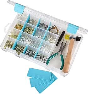 ArtBin 6944AG Medium Box with Removable Dividers, Jewelry &amp; Craft Organizer, [1] Plastic Storage Case with Anti-Tarnish Technology, Clear with Aqua Accents, (10.75" x 7.375"), 0