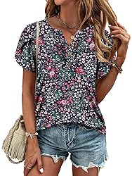 KISSMODA Women's Tunic Tops Casual V Neck Short