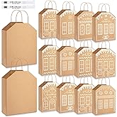 AmazingSpark 31 Pcs Christmas Paint Your Own Gingerbread House Bags DIY Set 25 Kraft Paper Craft Gift Bags 6 White Markers Christmas Gingerbread House Family Gifts Crafts for Party Xmas Holiday