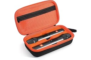 OUKNAK Wireless Microphone Case Compatible with Wireless Two Microphone System, Handheld Dual Mic Travel Bag, Portable Microphone Storage EVA Hard Shell Exterior Case (For Battery Style Black)