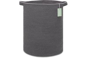 BOSROTY Large Cotton Rope Laundry Basket Hamper for Clothes 72L, Woven Storage Basket for Living Room Bedroom, Tall Rope Baskets, Baby Nursery Hamper Bin, Toys Basket, 16”x 22”, Dark Gray