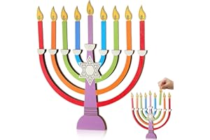 Layhit Hanukkah Menorah Candle Holder Chanukah Wooden Menorah Decorations with Removable Candles for Kids Jewish Holiday Table Centerpiece Party Favors(Colorful)