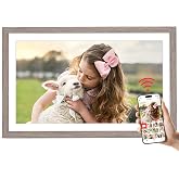64GB Frameo 15.6" Digital Picture Frame Large WiFi Electronic Photo Frames | 1920 x 1080 IPS FHD Touch Screen Share Moments Instantly Anywhere Best Gifts for Parents and Grandparents Gray Oak Wood