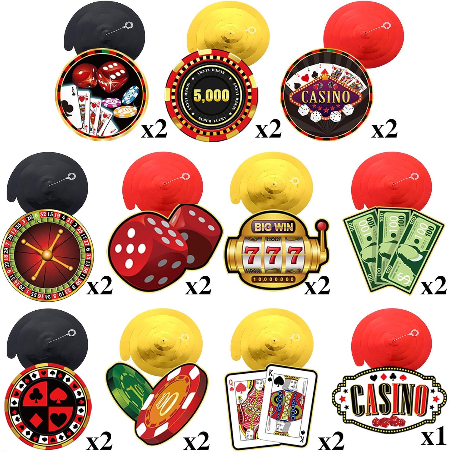 Casino Birthday Party Foil Hanging Swirls Decorations, Game Night Red Black Poker Happy Birthday Party Ceiling Hangings for Las Vegas Poker Card Casino Night Party Decoration Supplies 30TC - Image 4