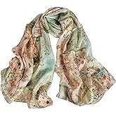 Sichdew Women's 100% Mulberry Silk Scarf Lightweight Long Floral Print Neck Scarf, Beach Wrap & Travel Photography Shawl Gift
