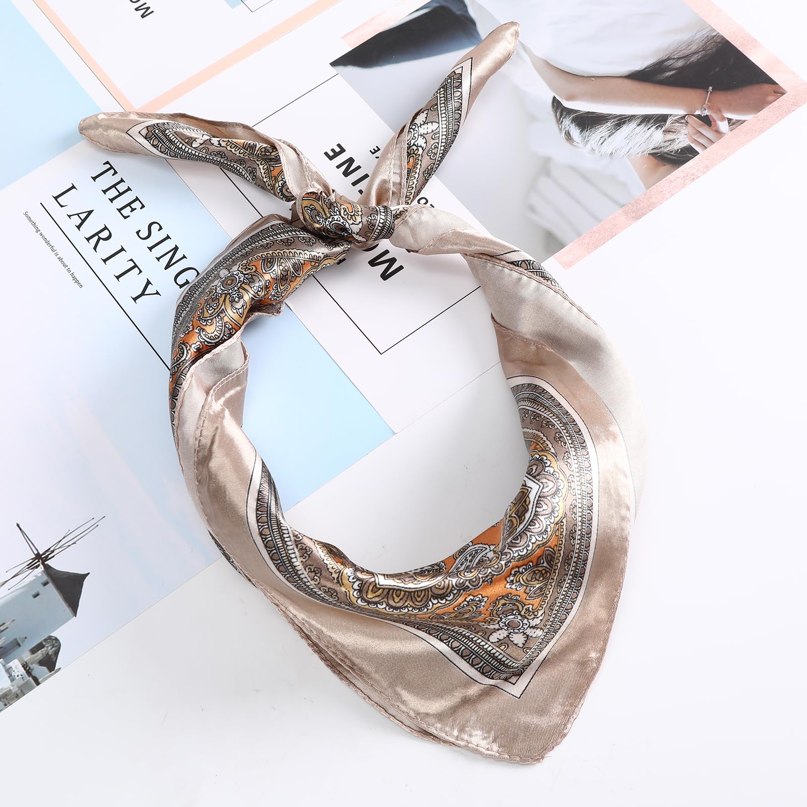 AWAYTR 23” Satin Bandanas for Women Head Scarf Like Silk Scarf for Hair Scarf Satin Neck Scarf Silk Hair Bandana Headscarf