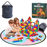 Buildbright kids Magnetic Tiles 138-Piece Set with Play Mat &amp; Storage Bag | 138 magnetic tiles set&amp; 2 cars with a 59in play mat and storage bag. Complete cleanup system.