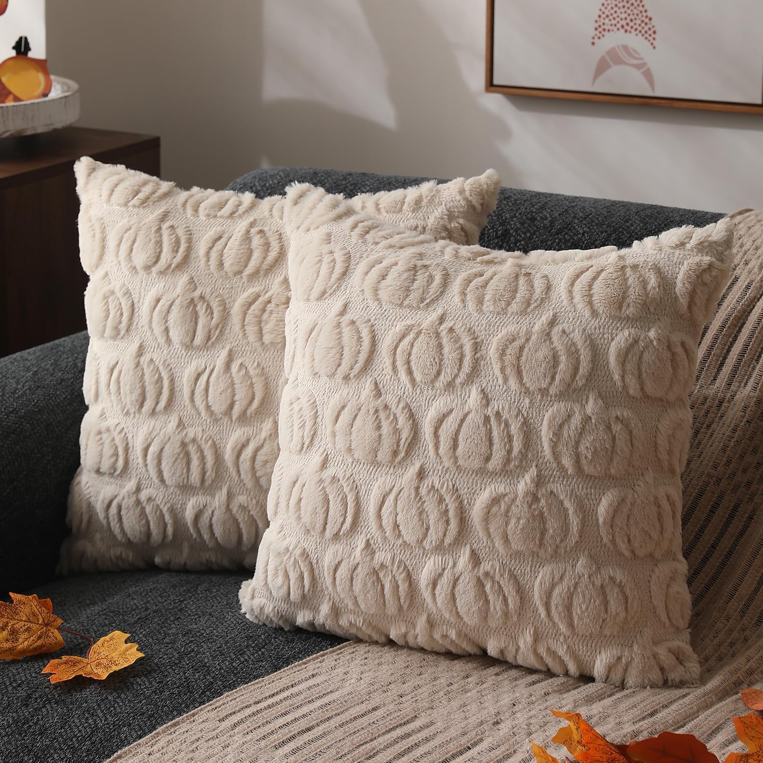 Photo 1 of DFXSZ Fall Pillow Covers 24x24 Set of 2 Fall Decorations Autumn Rust Pumpkin Throw Pillow Cases Soft Plush Faux Fur Wool Couch Cushion Case for Chair Sofa Bedroom Living Room Home Decor PTK02B24