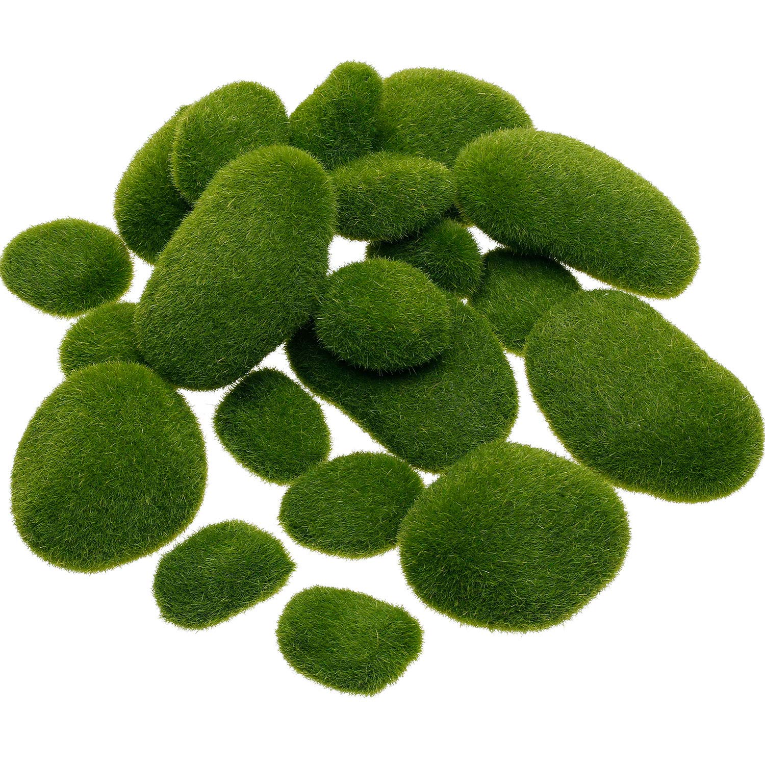 TecUnite 20 Pieces Artificial Moss Rocks Decorative Faux Green Moss Covered Stones (4 Size)