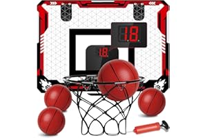 KIZJORYA Basketball Hoop Indoor, Mini Basketball Hoop for Kid with Electronic Scoreboard & 4 Balls, Foldable Over The Door Fan Backboard Toy Sports Game Gift for Teens Boy Girl Adults Ages 3+